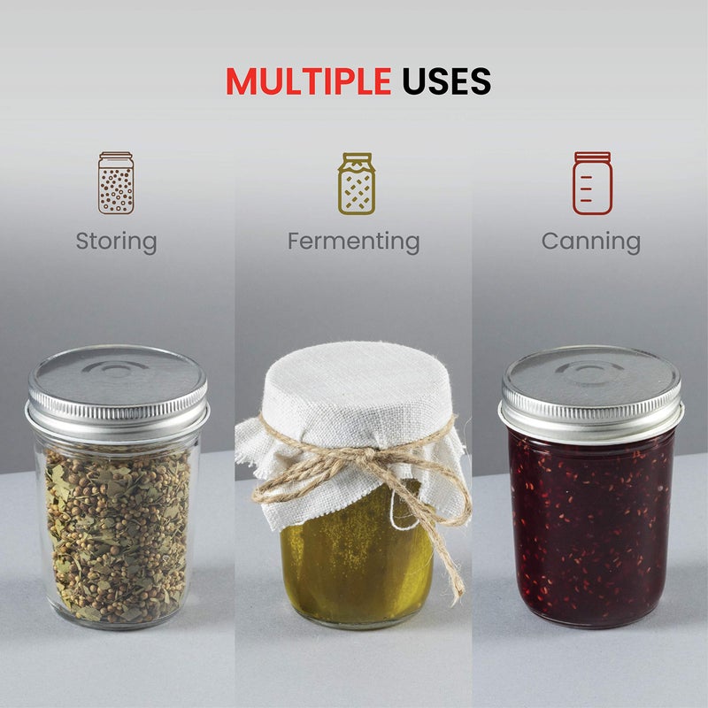 Paksh Novelty Glass Regular Mouth Mason Jars, 8 Oz Jars with Silver Metal Airtight Lids for Meal Prep, Dry Food Storage, Canning, Drinking, for Overnight Oats, Jelly, Spices, Salads, Yogurt (6 Pack) - Image 4